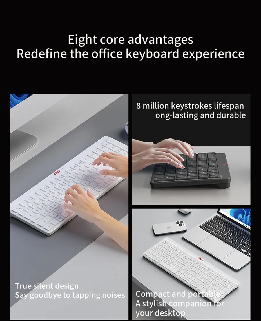 Lenovo Dual-Mode Wireless Rechargeable Keyboard – Bluetooth & 2.4GHz Multi-Device Office Keyboard with Long Battery Life for Business & Home