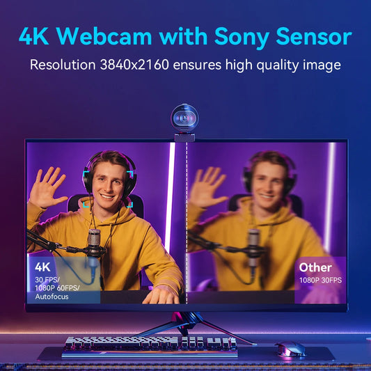 EMEET S600 4K Streaming Webcam – 1080P 60FPS USB Camera with Autofocus, Dual Microphones, AI Noise Reduction for YouTube, TikTok & Live Streaming