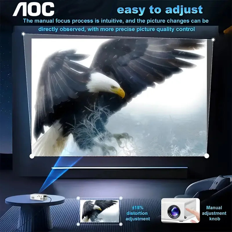 AOC Mini Projector – Full HD 1080P Portable WiFi & Bluetooth Home Theater Projector with HDMI & USB