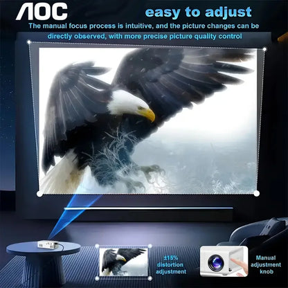 AOC Mini Projector – Full HD 1080P Portable WiFi & Bluetooth Home Theater Projector with HDMI & USB