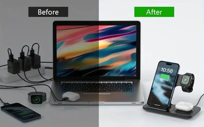 VIKEFON 3-in-1 Foldable Wireless Charging Station – Fast Charger Stand for iPhone, Apple Watch & AirPods