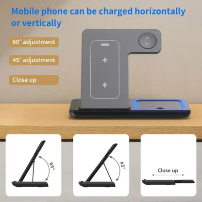 VIKEFON 3-in-1 Foldable Wireless Charging Station – Fast Charger Stand for iPhone, Apple Watch & AirPods
