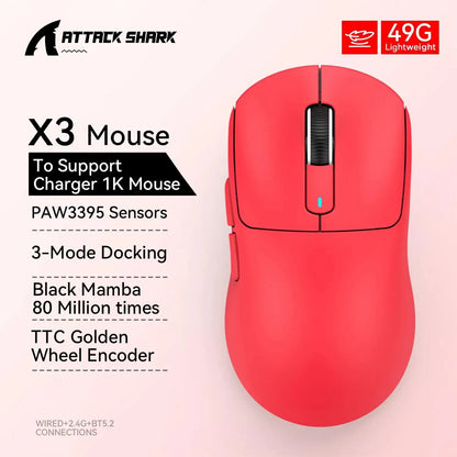 ATTACK SHARK X3 / X3 Pro Wireless Gaming Mouse – PAW3395 26K DPI Tri-Mode Ultra-Light Gaming Mouse