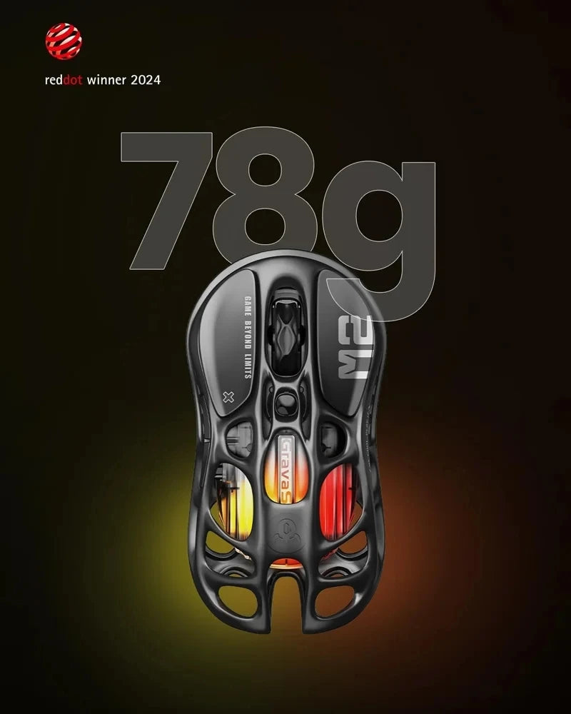 GravaStar M1/M2 Wireless Gaming Mouse – PAW3395 Sensor, 4K Polling, 26000 DPI, Magnesium Alloy Ultra-Light RGB Mouse