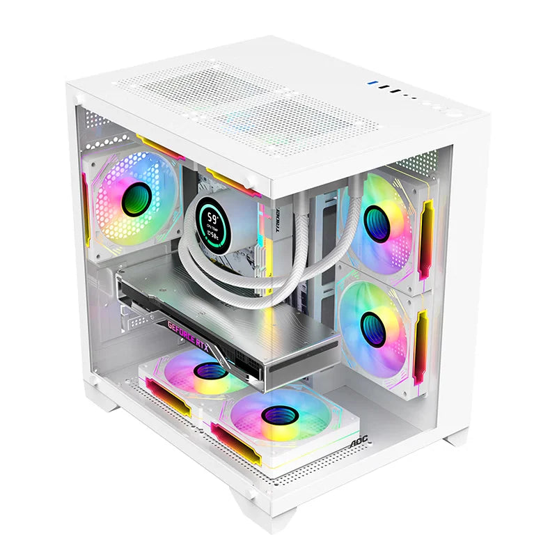 AOC CG391 MATX Gaming PC Case – Panoramic Sea View Tempered Glass Case with 3 RGB Fans & 240mm Liquid Cooling Support