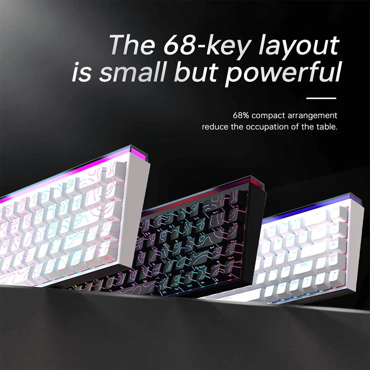 Compact 68-Key Gaming Keyboard | Red Switch | Side-Printed Keycaps | RGB Backlit | Wired