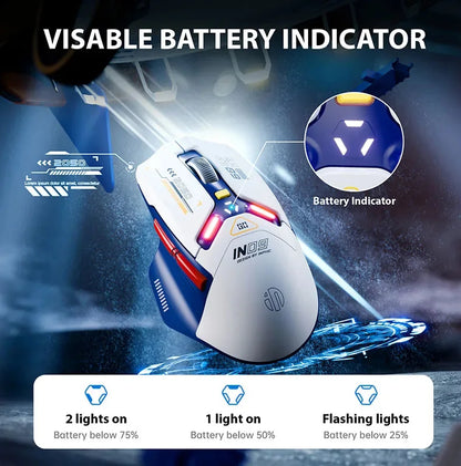 INPHIC IN9 Upgraded Wireless Gaming Mouse – High DPI Tri-Mode (2.4G + Bluetooth + Type-C Wired), RGB Light, Macro Programmable E-Sports Mouse for PC