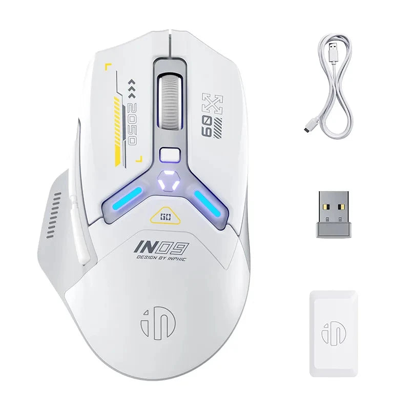 INPHIC IN9 Upgraded Wireless Gaming Mouse – High DPI Tri-Mode (2.4G + Bluetooth + Type-C Wired), RGB Light, Macro Programmable E-Sports Mouse for PC