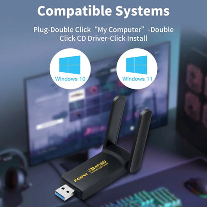 FENVI 1800Mbps WiFi 6 USB Adapter – Dual Band 2.4GHz/5GHz USB 3.0 Wireless Network Dongle for PC & Laptop (Windows 10/11)
