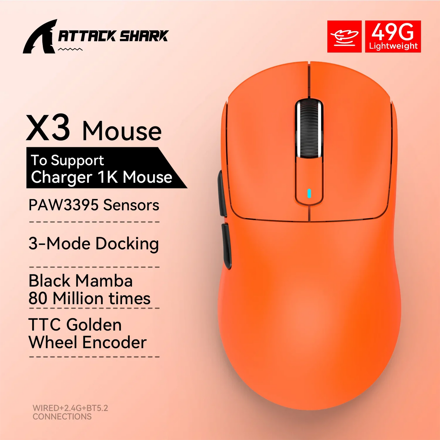 ATTACK SHARK X3 / X3 Pro Wireless Gaming Mouse – PAW3395 26K DPI Tri-Mode Ultra-Light Gaming Mouse