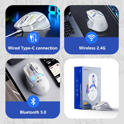 INPHIC IN9 Upgraded Wireless Gaming Mouse – High DPI Tri-Mode (2.4G + Bluetooth + Type-C Wired), RGB Light, Macro Programmable E-Sports Mouse for PC