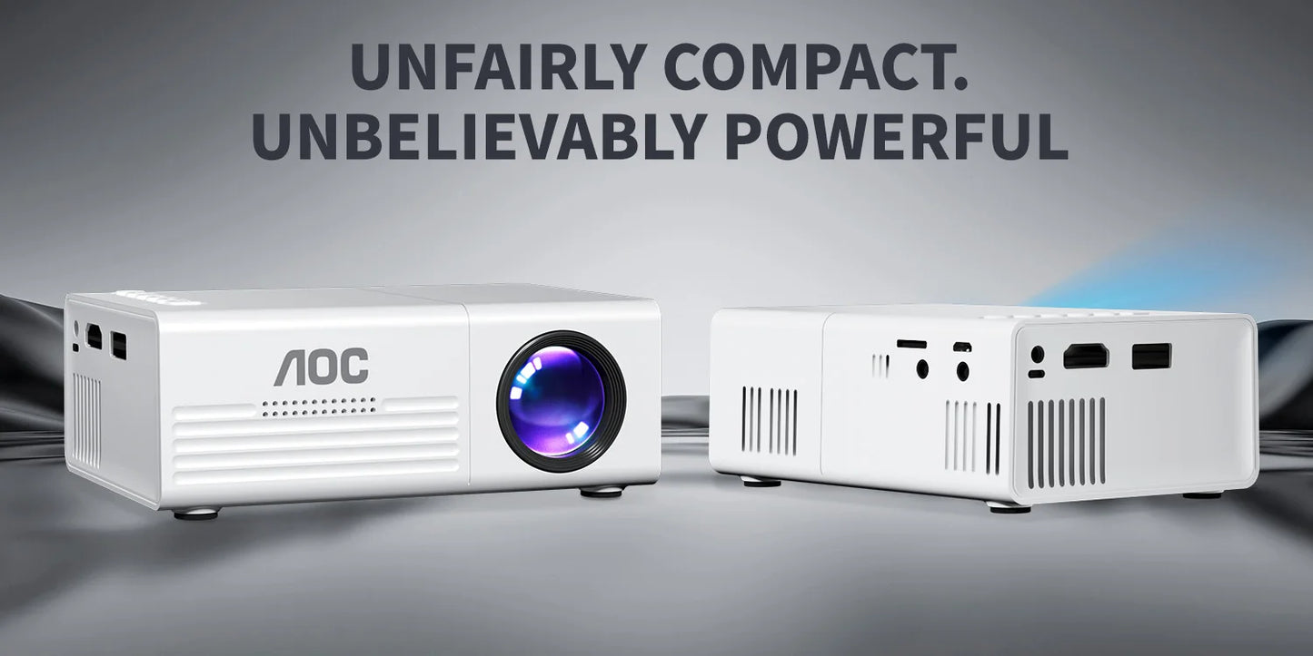 AOC Mini Projector – Full HD 1080P Portable WiFi & Bluetooth Home Theater Projector with HDMI & USB