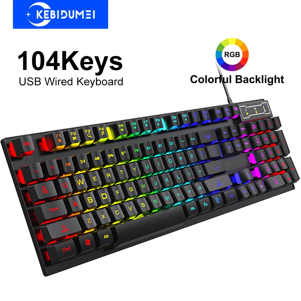104-Key RGB Wired Gaming Keyboard – Mechanical Feel Colorful Backlit Keyboard for Windows PC & Laptop