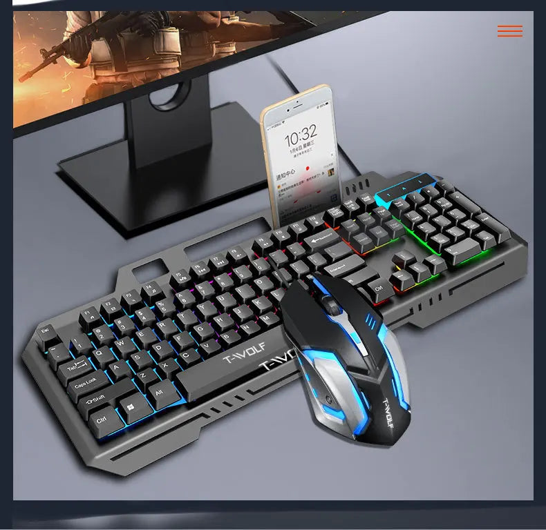 T-WOLF TF600 Backlit Gaming Keyboard and Mouse Combo – Wired 104-Key RGB Gaming Set for PC & Laptop