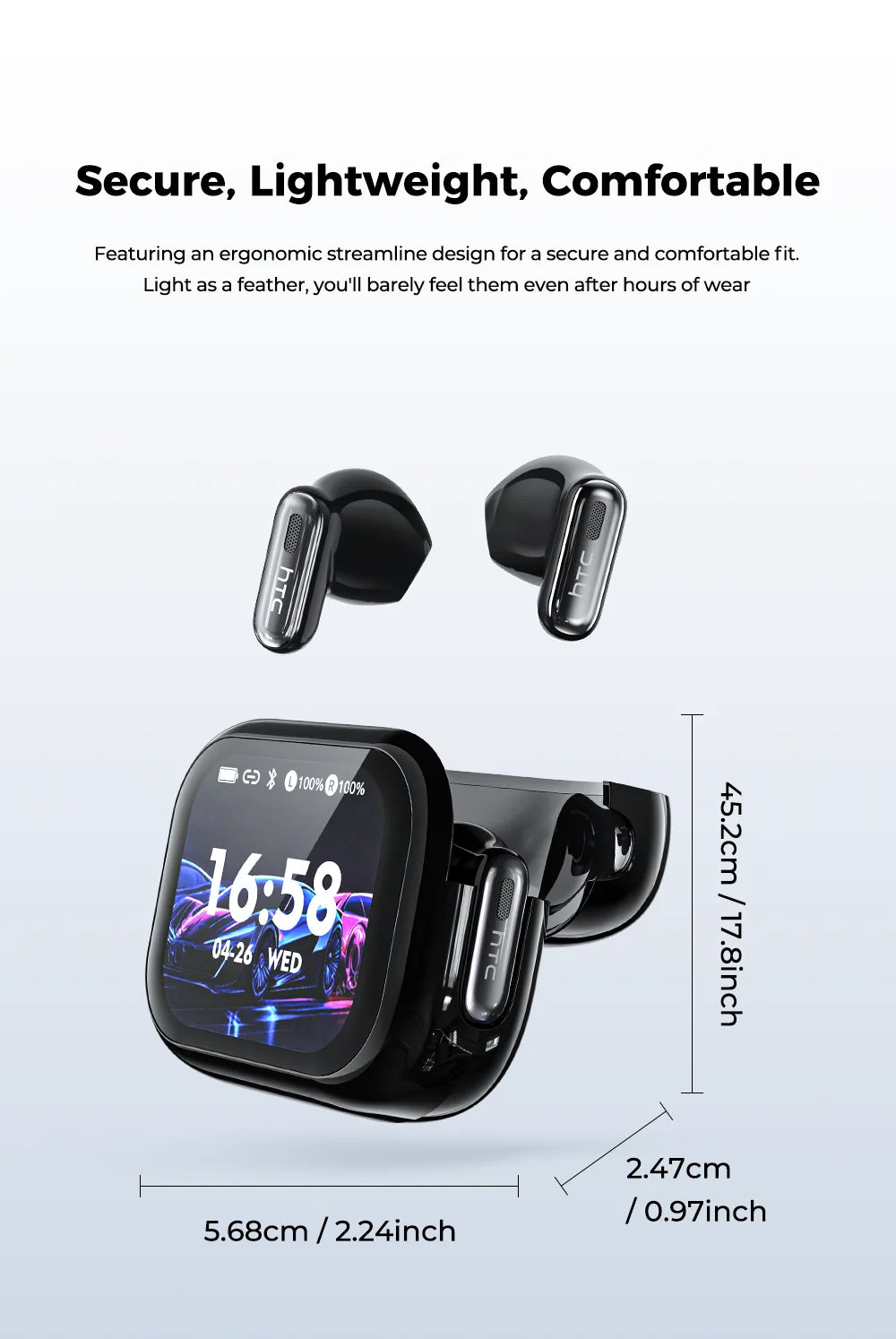 HTC NE68 Wireless Bluetooth Earbuds with HD Audio, 30-Hour Battery & Multi-Language Support