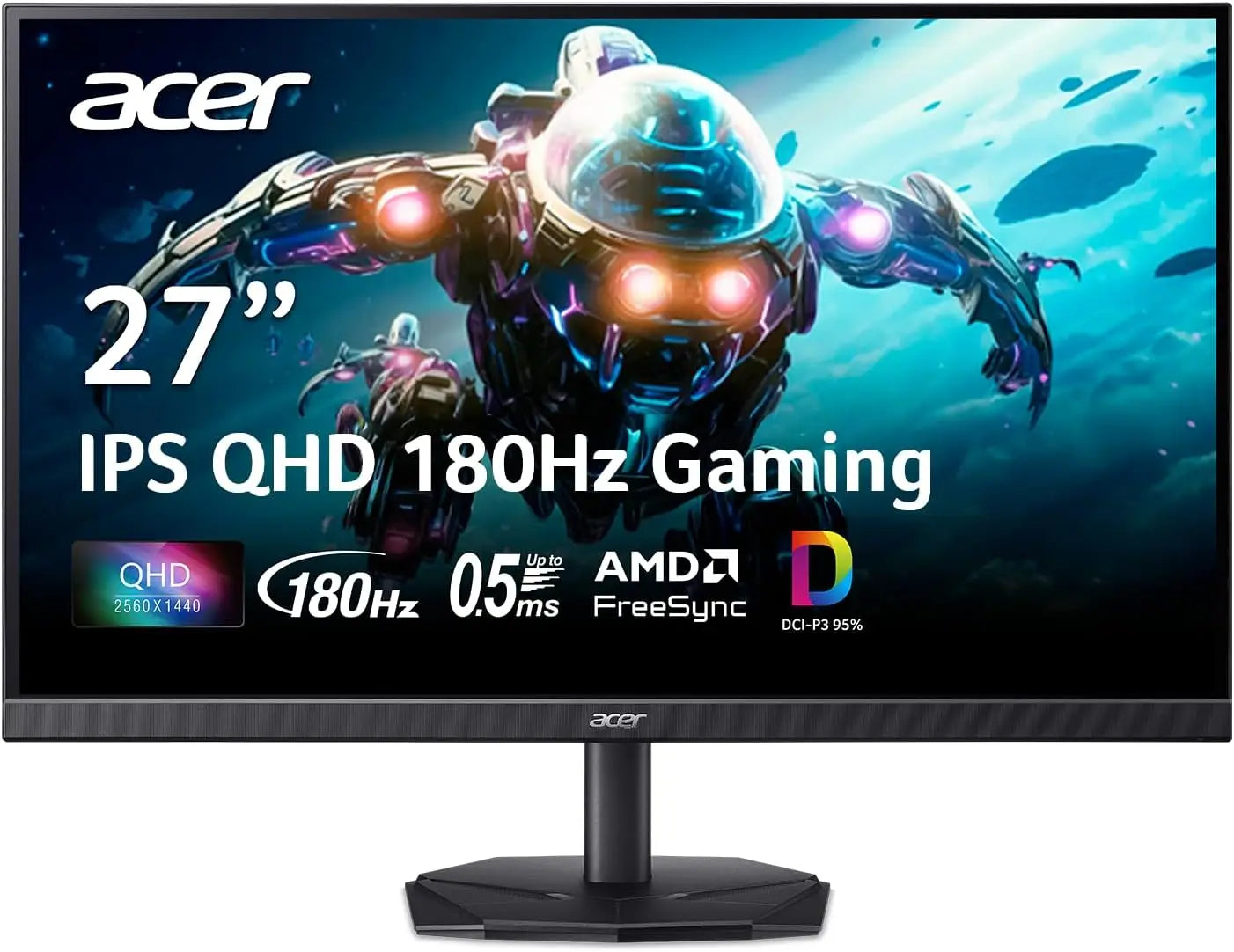 27-Inch QHD IPS Gaming Monitor – 2560×1440, 180Hz, 0.5ms, FreeSync & HDR10 Gaming Display