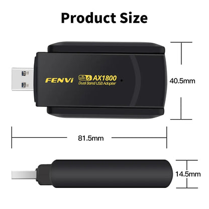 FENVI 1800Mbps WiFi 6 USB Adapter – Dual Band 2.4GHz/5GHz USB 3.0 Wireless Network Dongle for PC & Laptop (Windows 10/11)