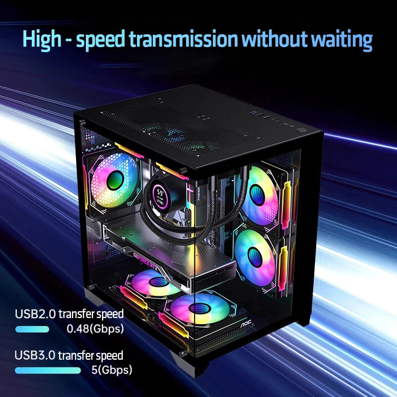 AOC CG391 MATX Gaming PC Case – Panoramic Sea View Tempered Glass Case with 3 RGB Fans & 240mm Liquid Cooling Support