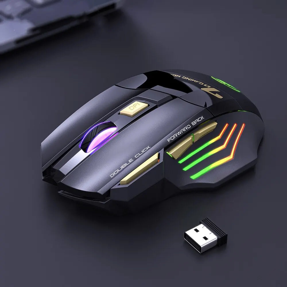 IMICE GW-X7 Wireless Gaming Mouse – Dual Mode 2.4G & Bluetooth, 3200 DPI, Rechargeable, 7-Button Silent Mouse with RGB Breathing LED