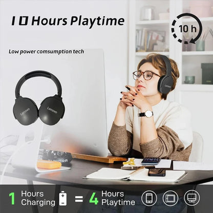 Lenovo Wireless Bluetooth 5.3 Over-Ear Headphones | HiFi Stereo | TF/AUX Music Player | HD Microphone | Sports & Daily Use Headset