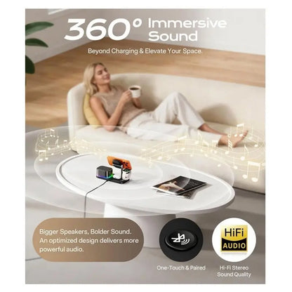 B63B-5 in 1 Wireless Charging Station with Bluetooth Speaker, Alarm Clock & Night Light – Fast Charging Stand for Smartphones