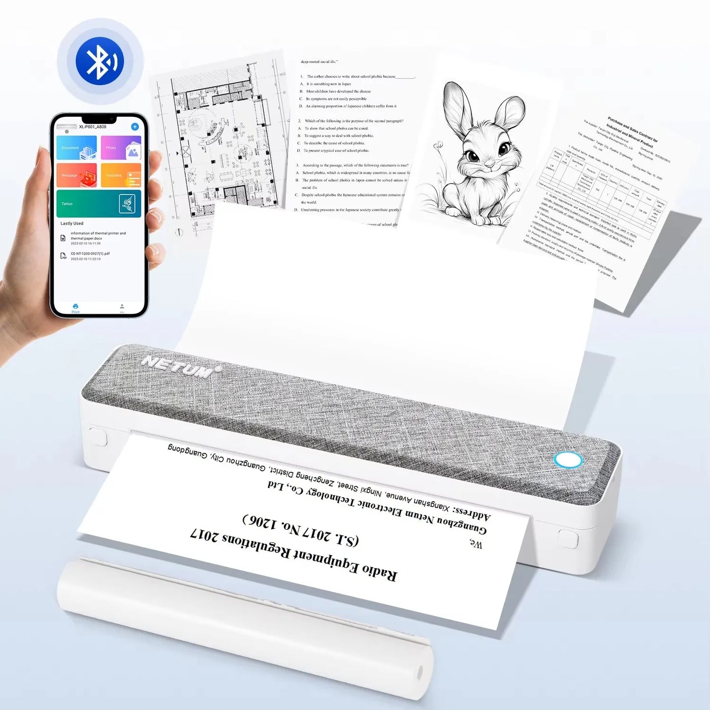 LT-P10 A4 Portable Thermal Printer – Bluetooth Inkless Business Travel Printer with Rechargeable Battery