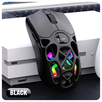 RaXUNFOX H16PRO Tri-Mode Wireless Gaming Mouse – 12000 DPI, Bluetooth, 2.4GHz & Wired RGB Gaming Mouse with 1KHz Polling Ratete, Rechargeable eSports Mouse