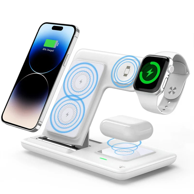 VIKEFON 3-in-1 Foldable Wireless Charging Station – Fast Charger Stand for iPhone, Apple Watch & AirPods