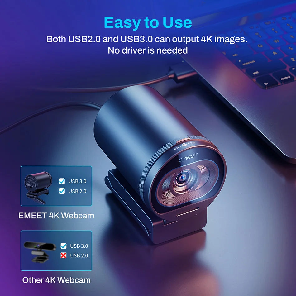 EMEET S600 4K Streaming Webcam – 1080P 60FPS USB Camera with Autofocus, Dual Microphones, AI Noise Reduction for YouTube, TikTok & Live Streaming