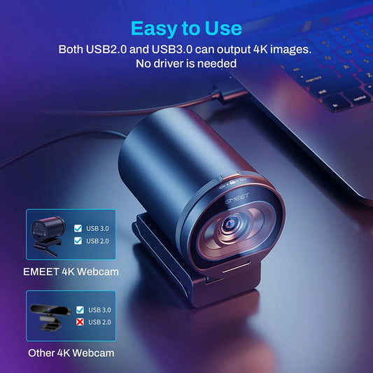 EMEET S600 4K Streaming Webcam – 1080P 60FPS USB Camera with Autofocus, Dual Microphones, AI Noise Reduction for YouTube, TikTok & Live Streaming