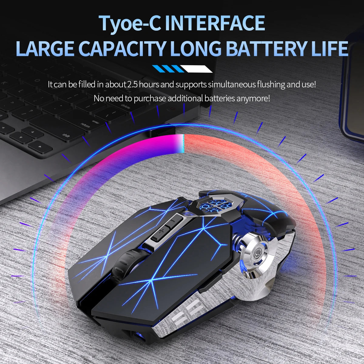 2.4G Rechargeable Wireless Mouse – Silent 6D Optical Mouse with 1600 DPI for MacBook, PC & Laptop