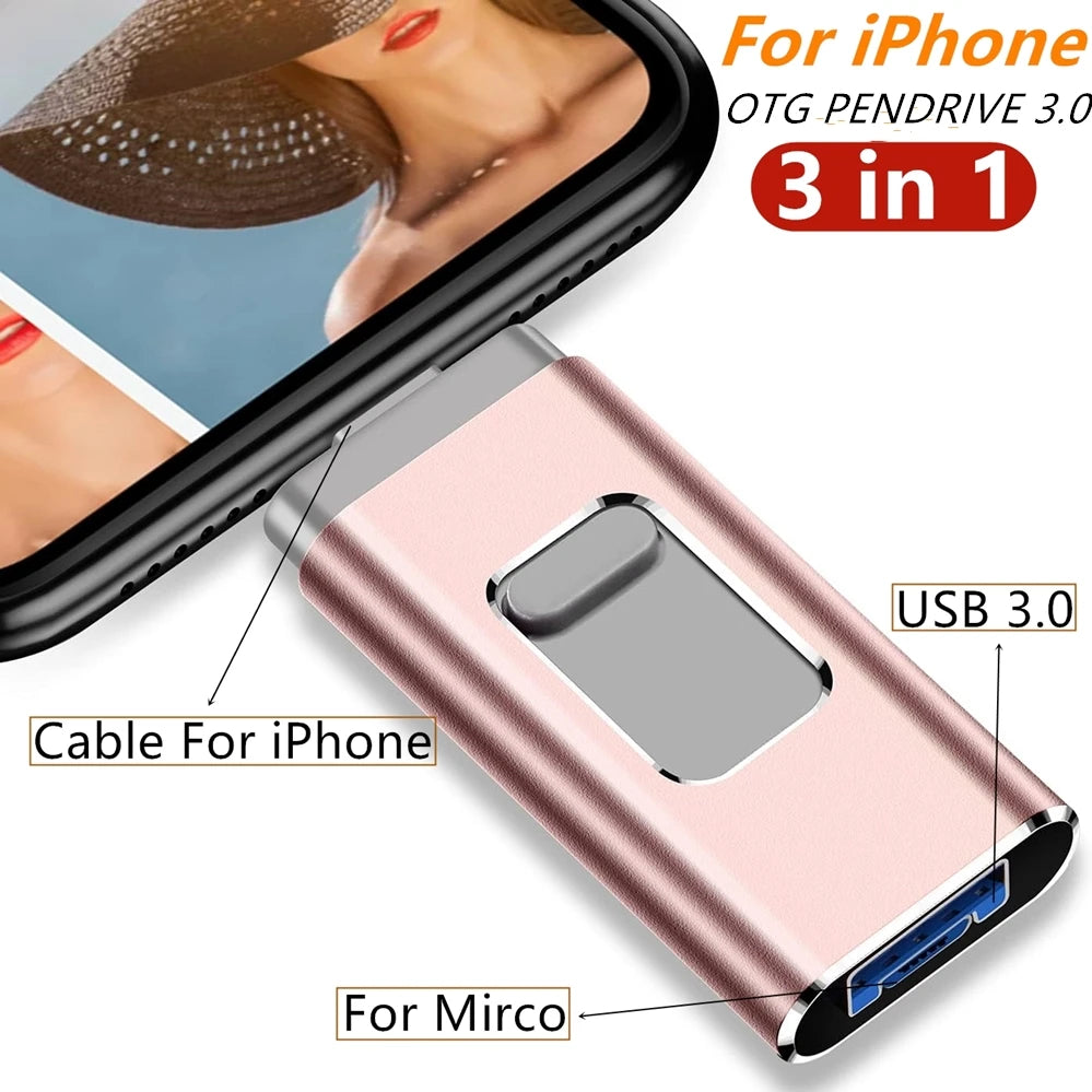 3-in-1 MFi USB Flash Drive for iPhone | Lightning + USB 3.0 + Micro USB | Up to 2TB ⚡