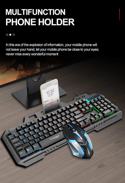 T-WOLF TF600 Backlit Gaming Keyboard and Mouse Combo – Wired 104-Key RGB Gaming Set for PC & Laptop
