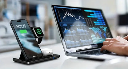 VIKEFON 3-in-1 Foldable Wireless Charging Station – Fast Charger Stand for iPhone, Apple Watch & AirPods