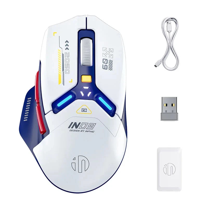 INPHIC IN9 Upgraded Wireless Gaming Mouse – High DPI Tri-Mode (2.4G + Bluetooth + Type-C Wired), RGB Light, Macro Programmable E-Sports Mouse for PC