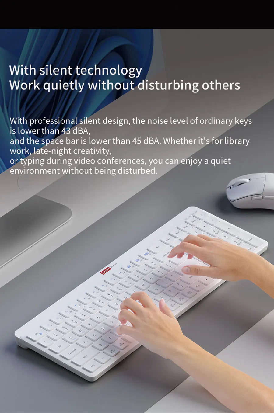 Lenovo Dual-Mode Wireless Rechargeable Keyboard – Bluetooth & 2.4GHz Multi-Device Office Keyboard with Long Battery Life for Business & Home