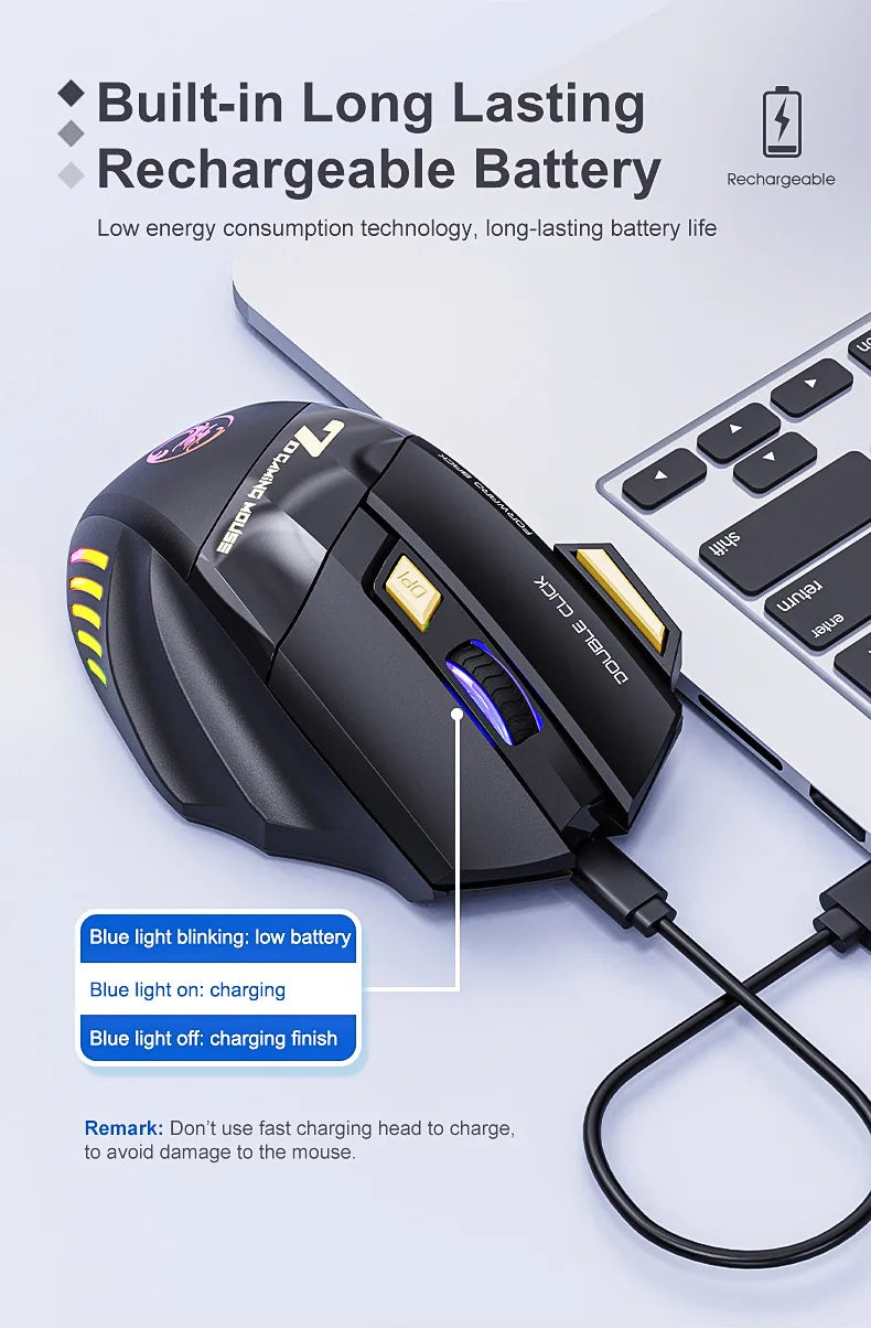 IMICE GW-X7 Wireless Gaming Mouse – Dual Mode 2.4G & Bluetooth, 3200 DPI, Rechargeable, 7-Button Silent Mouse with RGB Breathing LED