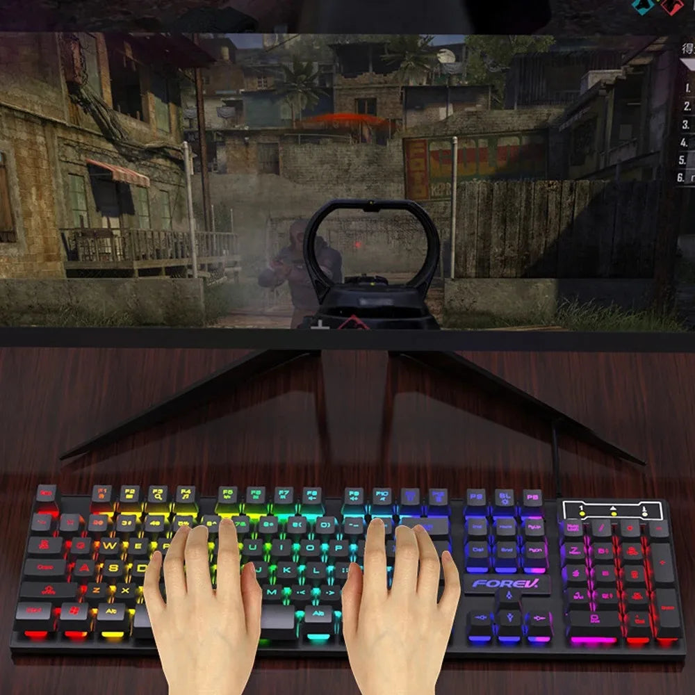 104-Key RGB Wired Gaming Keyboard – Mechanical Feel Colorful Backlit Keyboard for Windows PC & Laptop