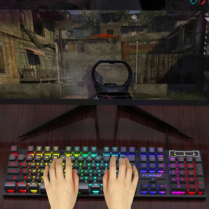 104-Key RGB Wired Gaming Keyboard – Mechanical Feel Colorful Backlit Keyboard for Windows PC & Laptop