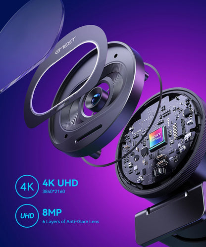 EMEET S600 4K Streaming Webcam – 1080P 60FPS USB Camera with Autofocus, Dual Microphones, AI Noise Reduction for YouTube, TikTok & Live Streaming