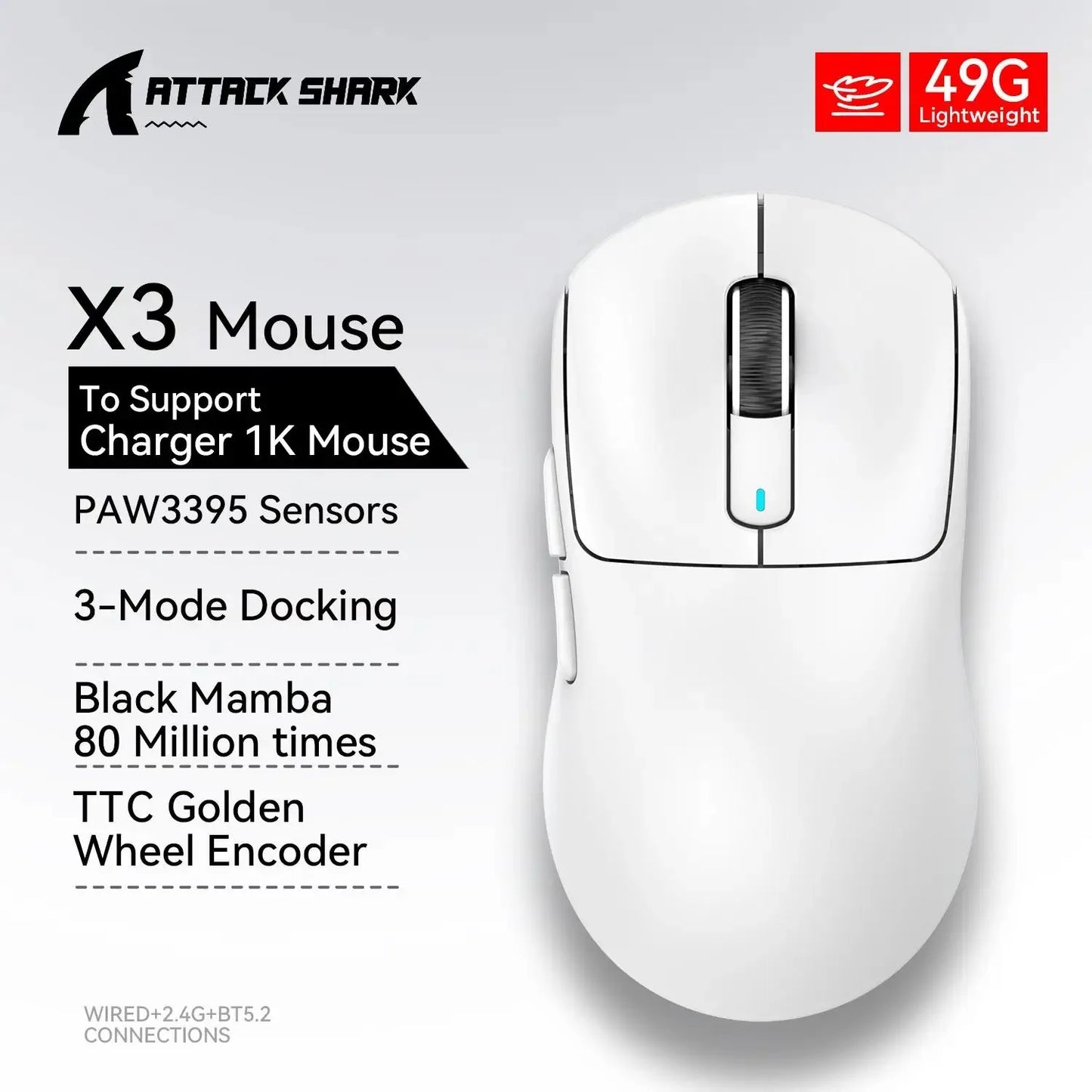ATTACK SHARK X3 / X3 Pro Wireless Gaming Mouse – PAW3395 26K DPI Tri-Mode Ultra-Light Gaming Mouse
