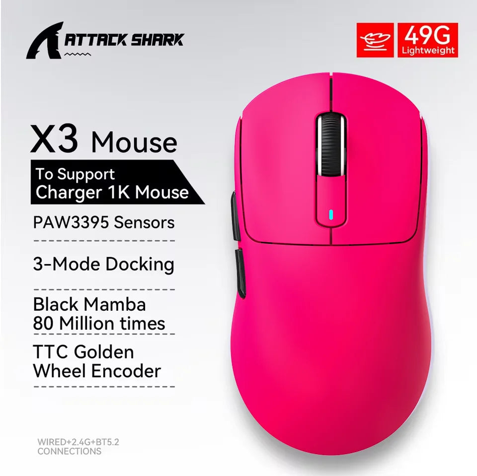 ATTACK SHARK X3 / X3 Pro Wireless Gaming Mouse – PAW3395 26K DPI Tri-Mode Ultra-Light Gaming Mouse