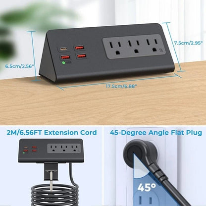 abletop Surge Protector with USB-C & 3 AC Outlets – Desk Edge Mount Power Strip for smart Office