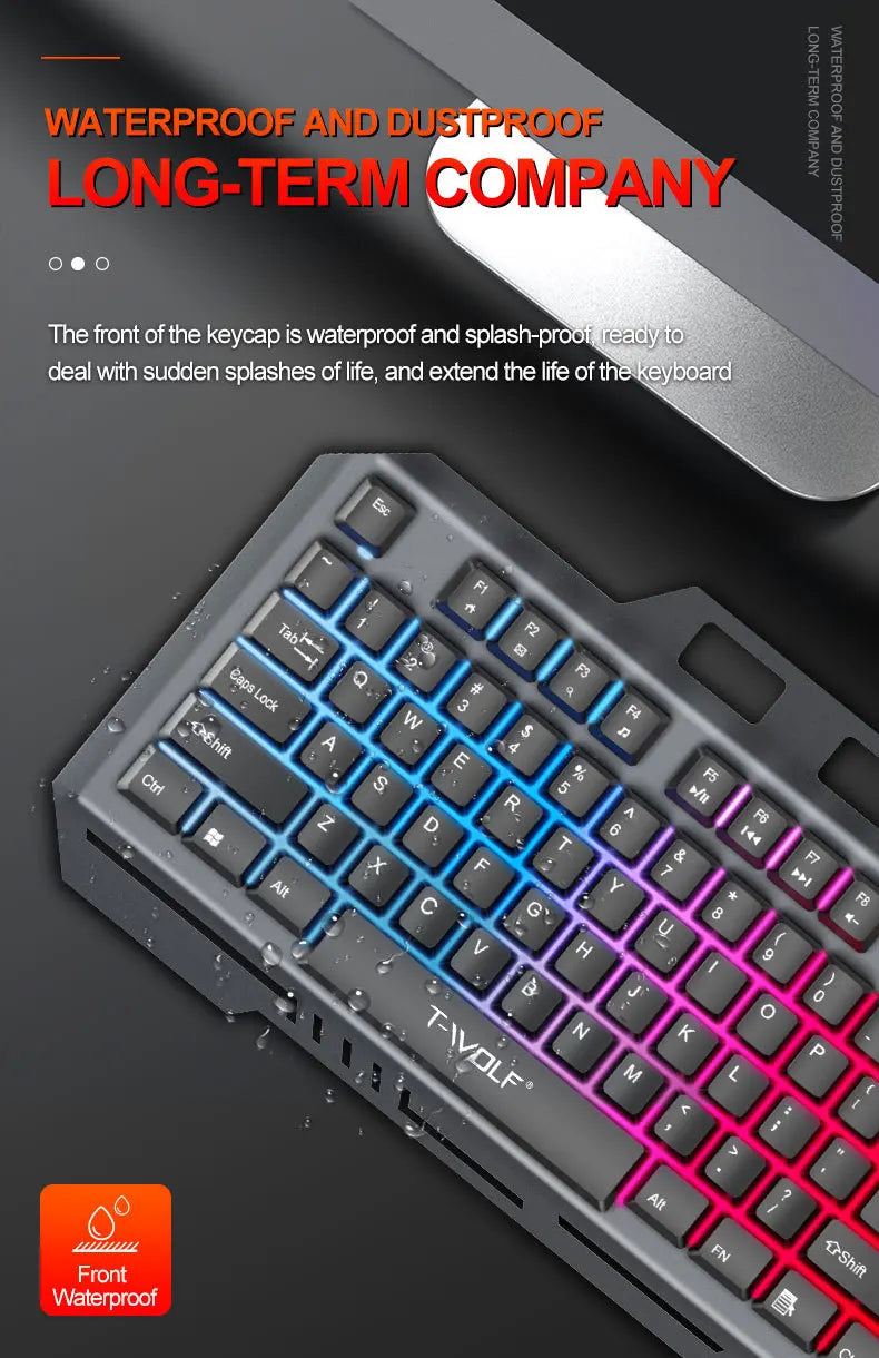T-WOLF TF600 Backlit Gaming Keyboard and Mouse Combo – Wired 104-Key RGB Gaming Set for PC & Laptop