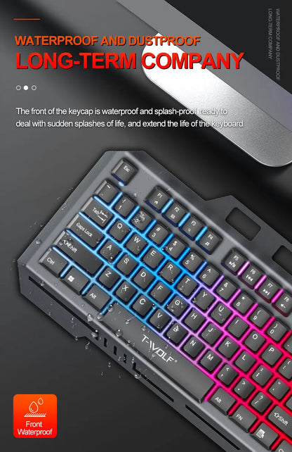 T-WOLF TF600 Backlit Gaming Keyboard and Mouse Combo – Wired 104-Key RGB Gaming Set for PC & Laptop