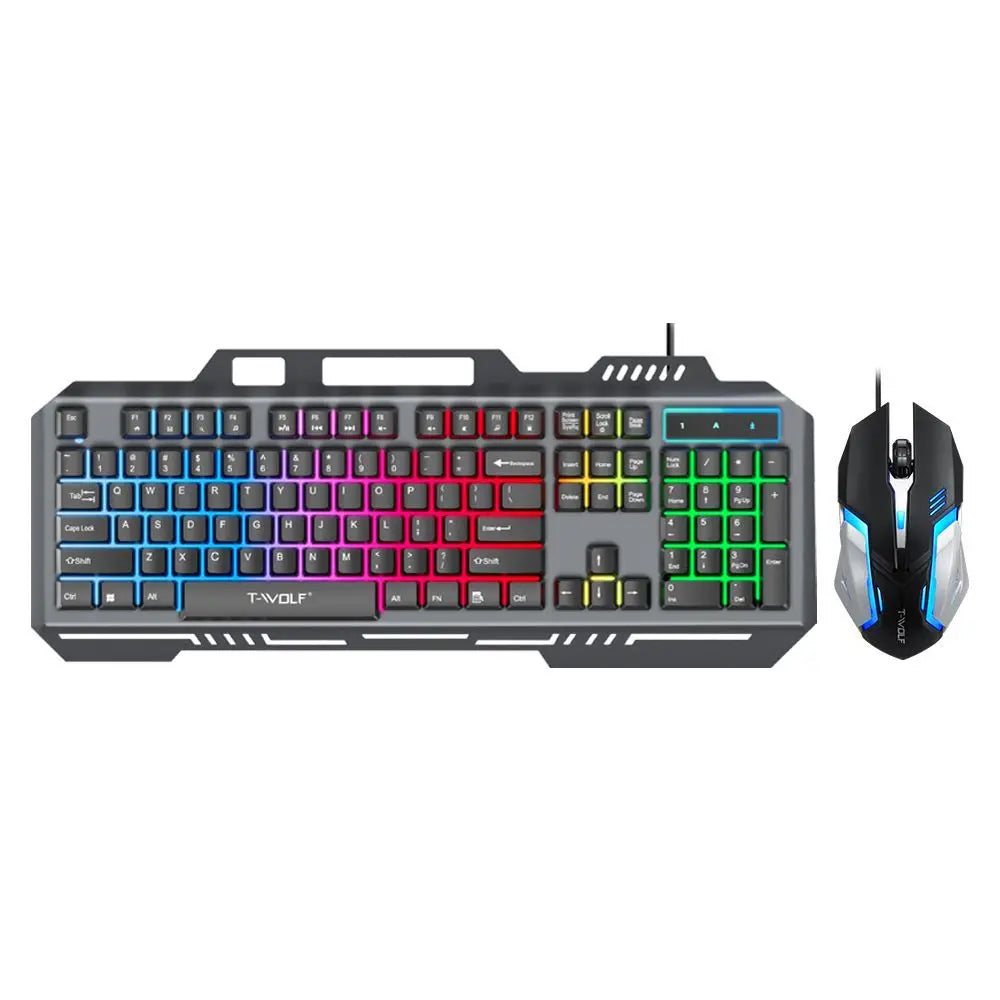 T-WOLF TF600 Backlit Gaming Keyboard and Mouse Combo – Wired 104-Key RGB Gaming Set for PC & Laptop