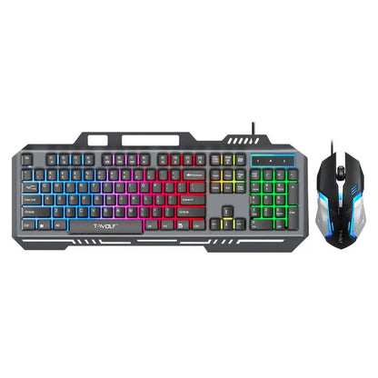 T-WOLF TF600 Backlit Gaming Keyboard and Mouse Combo – Wired 104-Key RGB Gaming Set for PC & Laptop
