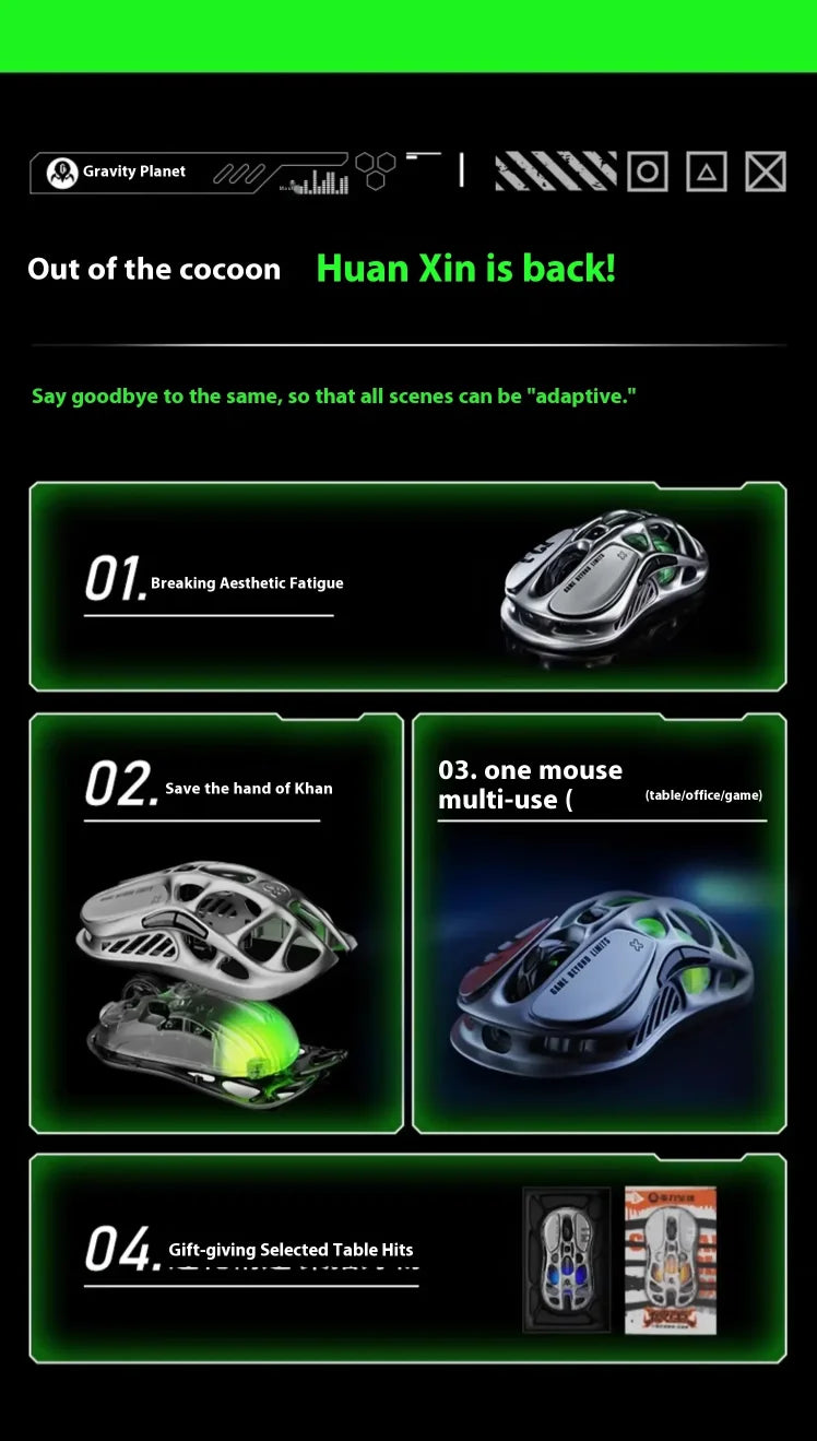 GravaStar M1/M2 Wireless Gaming Mouse – PAW3395 Sensor, 4K Polling, 26000 DPI, Magnesium Alloy Ultra-Light RGB Mouse