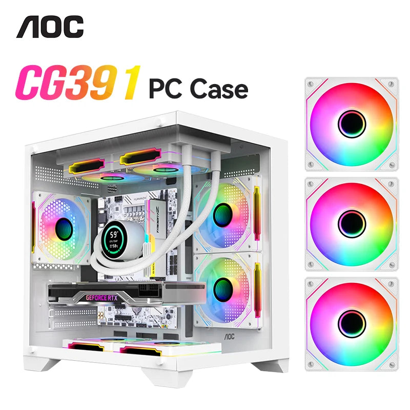 AOC CG391 MATX Gaming PC Case – Panoramic Sea View Tempered Glass Case with 3 RGB Fans & 240mm Liquid Cooling Support