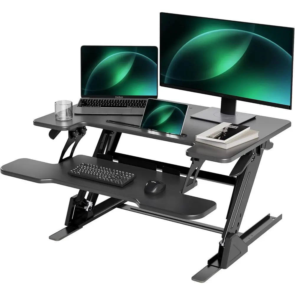 32-Inch Height Adjustable Desk Riser | Sit-Stand Workstation with Dual Monitor Stand & Keyboard Tray